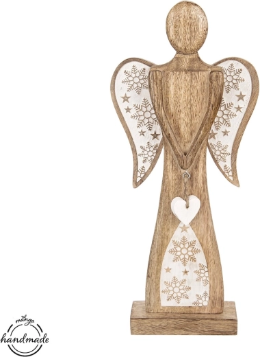 Houten decoratie engel van mangohout 45,5 cm