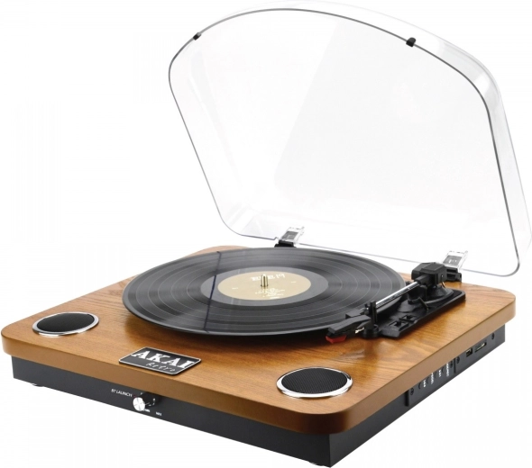 AKAI-platenspeler in retro houten uitvoering met Bluetooth, USB en SD
