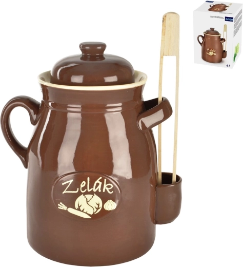 Keramische inmaakpot (zuurkoolpot) 6 l met deksel en tang