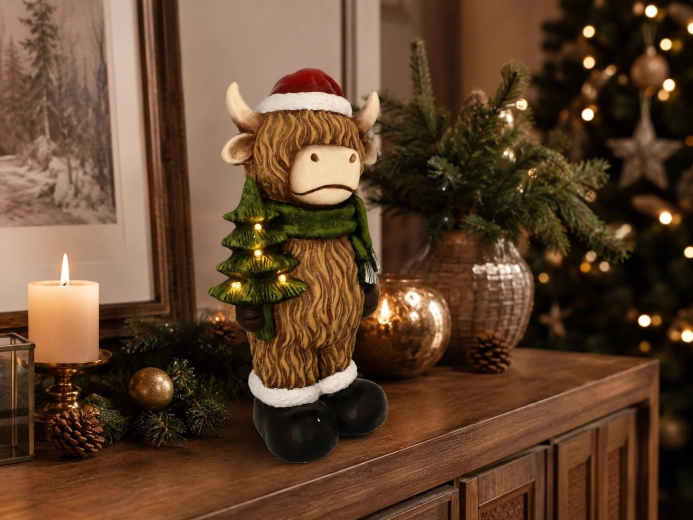 Kerst decoratief figuur bergkoe met boompje LED