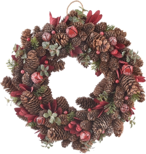 Decoratieve dennenappelkrans Red 40 cm