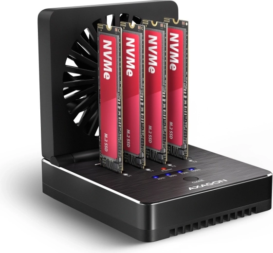 Axagon USB4-dockingstation voor 4× M.2 NVMe SSD met offline klonen