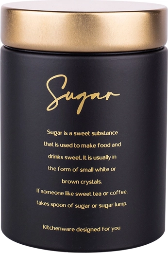 Ronde suikerdoos “Sugar” zwart mat met gouden deksel