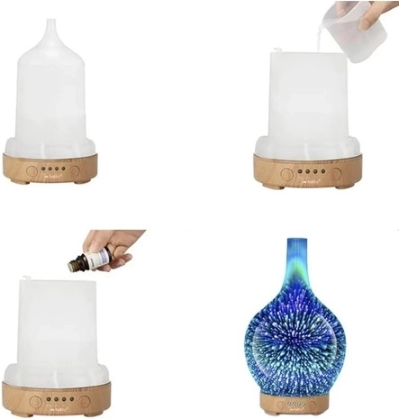 3-in-1: luchtbevochtiger, aroma-diffuser en RGB LED-nachtlicht