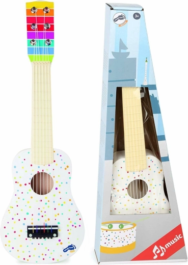 Klassieke houten kindergitaar wit met stippen Small Foot