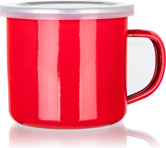 Geëmailleerde mok met deksel 0,5 l rood