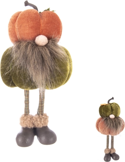 Decoratieve tuinkabouter met pompoen van polyresin (2 varianten)