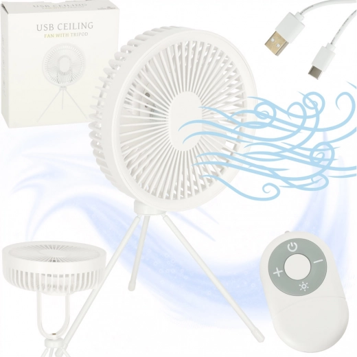 Draadloze USB-bureaubladventilator met afstandsbediening en LED-lampje, 4 snelheden, 18 cm, wit