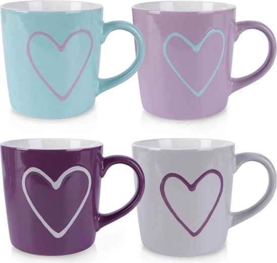 Keramische mokken met hartmotief 600 ml, set van 4 stuks ORION