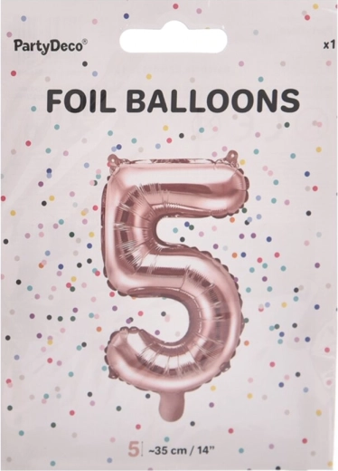 Folieballon nummer 5 parelroze 35 cm