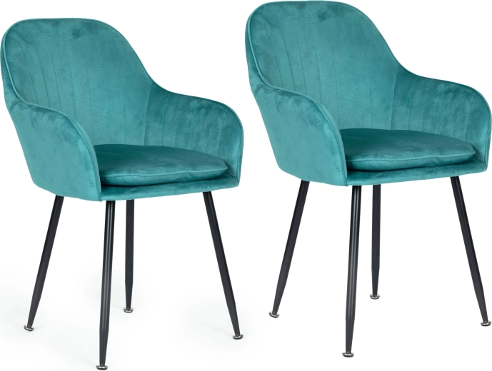 ModernHome gestoffeerde fluwelen stoel voor eetkamer en woonkamer, turquoise (set van 2 stuks)