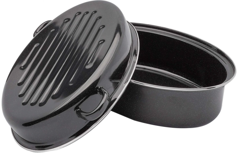 Ovale geëmailleerde braadpan Tadar met deksel en rooster 32 cm