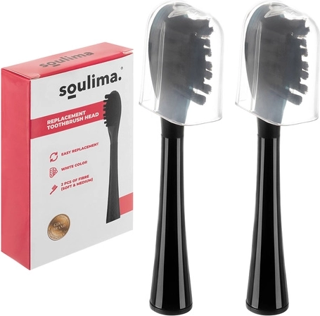 Vervangende opzetborstels voor sonische tandenborstel SOULIMA X800, zwart, soft + medium, 2 stuks
