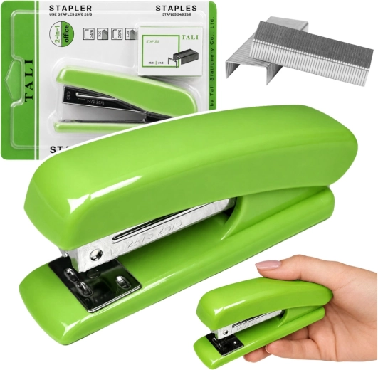 Groene kantoor-nietmachine voor 24/6 en 26/6 met nietjes - 1 stuk