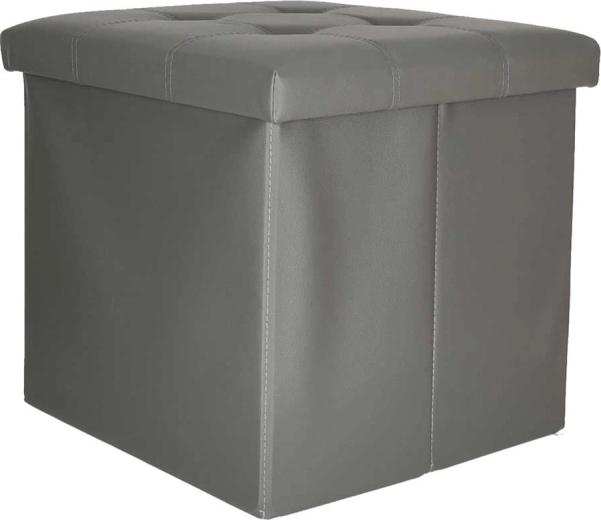 Opvouwbare poef met opbergruimte van ecoleer 38 × 38 × 36 cm, grijs