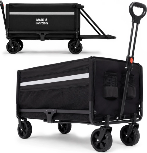 Opvouwbare tuinaanhangwagen MultiGarden 120 l met vakken en zeil, grijs