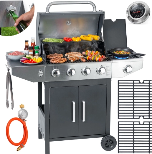 Berdsen tuin-gasbarbecue met gietijzeren rooster en deksel, 4+1 brander