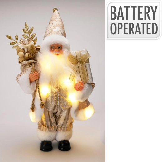 Staande kerstdecoratie Santa met ledverlichting, goudkleurig, 30 cm
