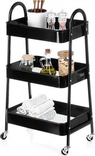 Metalen verrijdbaar rek, 3 niveaus, zwart 44 × 31,5 × 78,5 cm