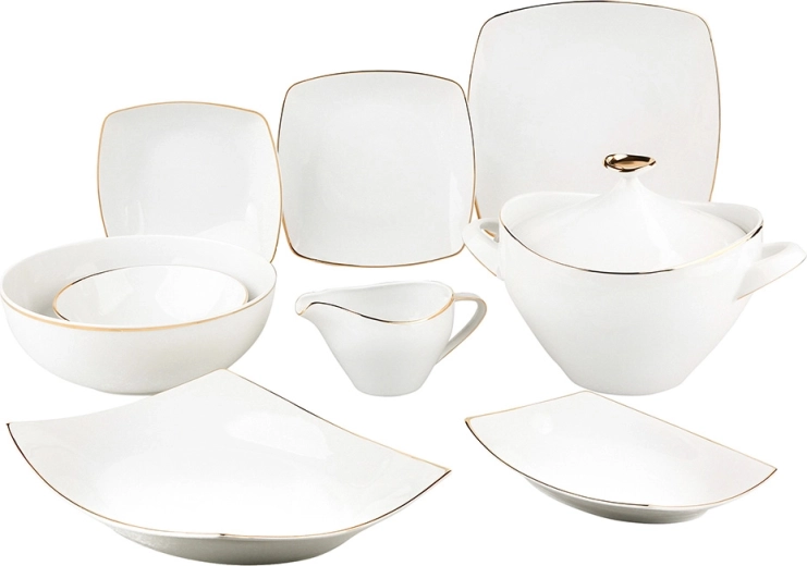 Eetservies MariaPaula Moderna vierkant met gouden decor, 24-delig voor 6 personen