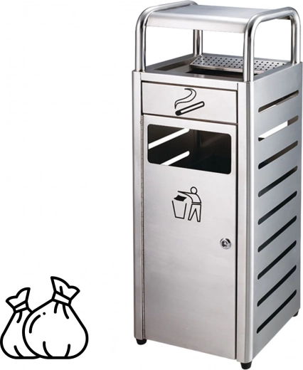 Roestvrijstalen prullenbak met asbak – zilver