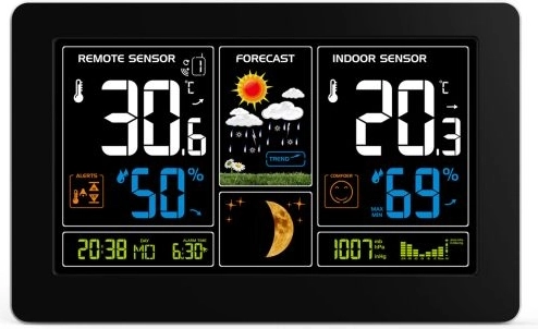 Solight weerstation met extra groot kleur-LCD, temperatuur, luchtvochtigheid en druk, zwart