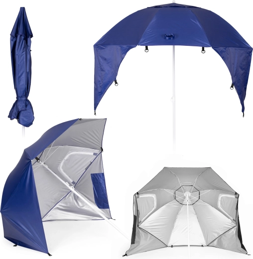 MultiGarden strandparasol 2-in-1 met windschermen, verstelbaar 125–200 cm, blauw