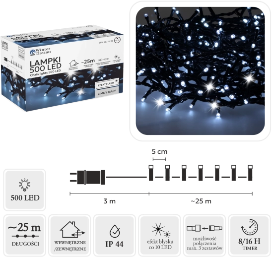 LED-lichtsnoer met 500 leds, koud wit met flash-effect, 25 m