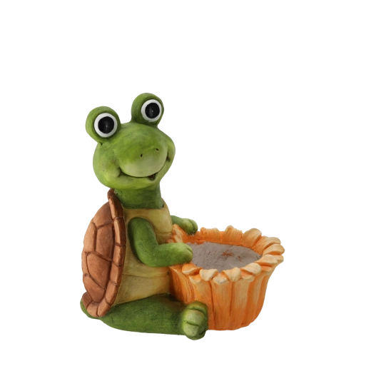 Tuinbloempot schildpad met bloem – decoratieve houder voor vetplanten en kaarsen