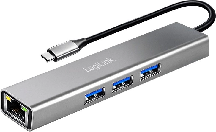 LogiLink USB-C hub 3× USB‑A en RJ45 Gigabit Ethernet