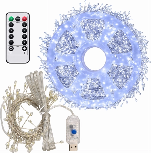 LED-lichtsnoer 3 m, 100 LED's, koud wit, USB met afstandsbediening