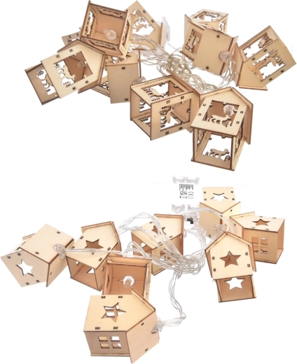 Decoratieve LED-lichtslinger met houten motief 150 cm, 10 LED (2 varianten)
