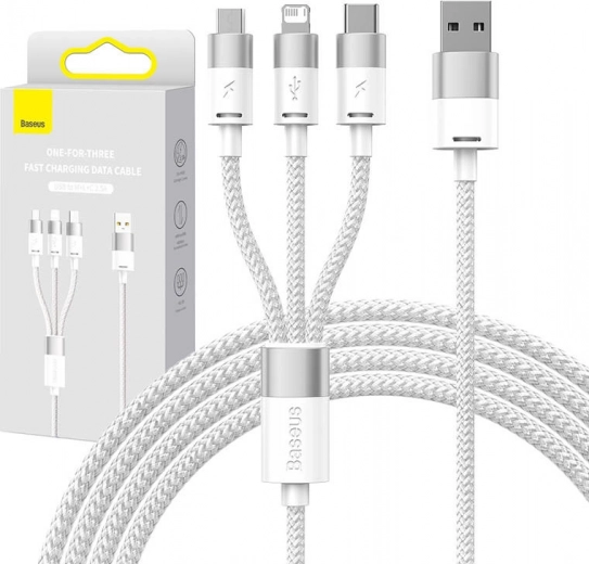 oplaadkabel 3‑in‑1 Baseus StarSpeed, USB‑C + Micro USB + Lightning, 3,5 A, 1,2 m, wit