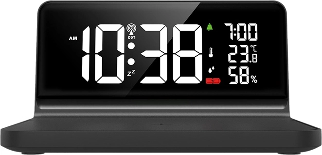 Overzichtelijk LCD-display met tijd en omgevingsgegevens