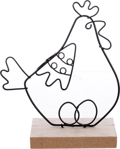 Decoratieve kip van hout en metaal 13,5 cm