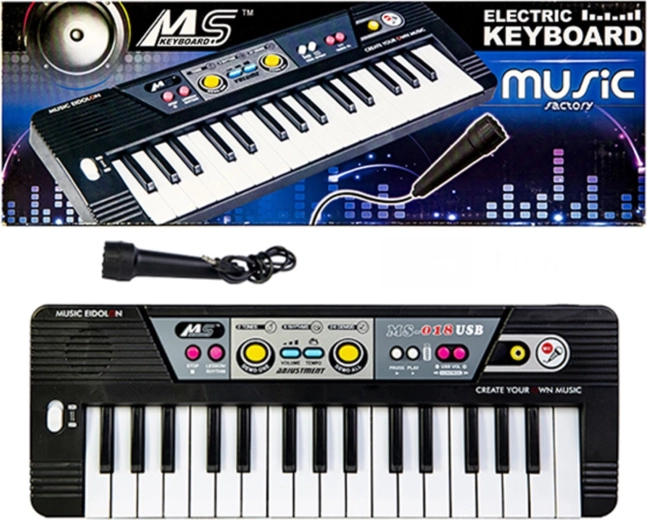 Kinderkeyboard met microfoon, 37 toetsen, zwart - 1 stuk