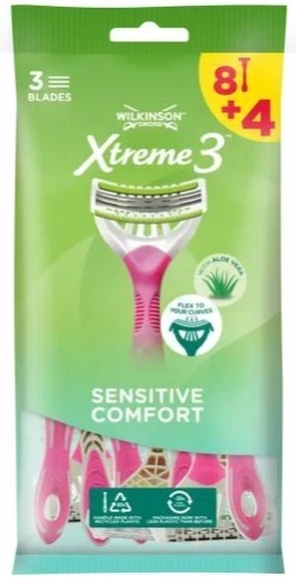 Wilkinson Xtreme3 Comfort Sensitive wegwerpscheermesjes voor vrouwen 8+4