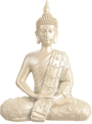 Zilveren Boeddha-beeldje van polystone 27 cm