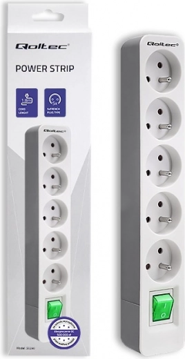 Wit-grijze stekkerdoos met 5 stopcontacten en 1,8 m kabel