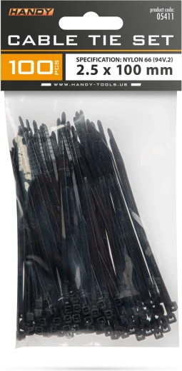 Zwarte kabelbinders 100 × 2,5 mm, 100 stuks