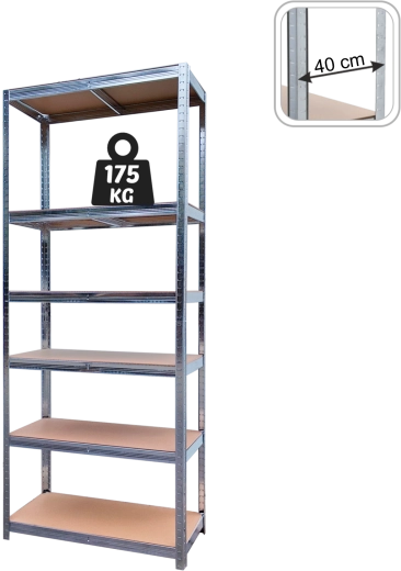 Metalen stelling 180 × 90 × 40 cm, 6 planken, draagvermogen 175 kg per plank