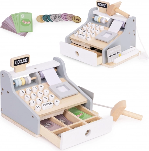 Houten kassa voor kinderen met scanner, munten en betaalkaart ECOTOYS