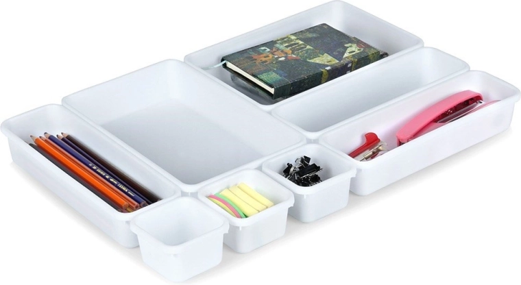 Modulaire witte lade-organizer, set van 8 stuks