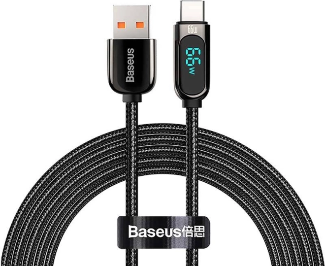 Kabel Baseus USB-C met display 66W, 2 m zwart