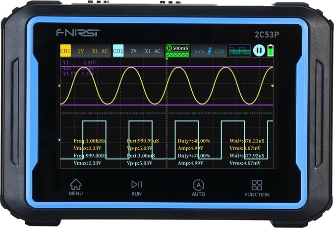 FNIRSI 2C53P draagbare 3-in-1 oscilloscoop met 4,3" touchscreen