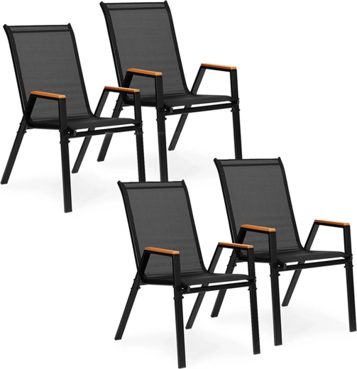 Set van 4 MultiGarden tuinstoelen voor terras en balkon, zwart