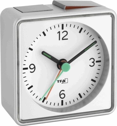 TFA Push analoge wekker met stil uurwerk, zilverkleurig