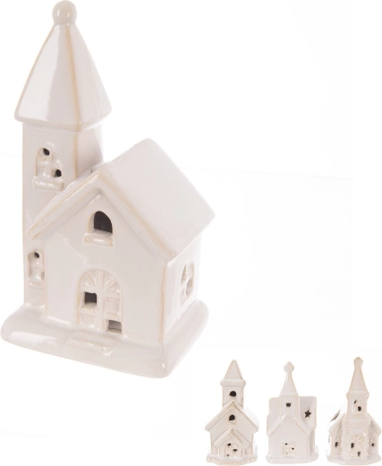 Porseleinen kerk met LED-verlichting wit (4 varianten)