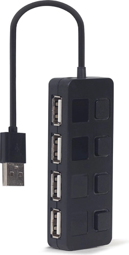 USB 2.0-splitter 4-poorts met schakelaars, zwart - 1 stuk