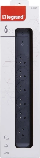 Verlengsnoer 6 stopcontacten 1,5 m zwart